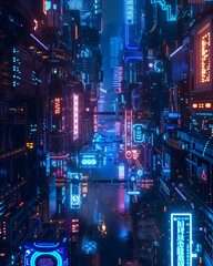 Wall Mural - A futuristic neon city background - Lights design