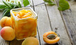 organic apricot jam in a glass jar