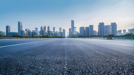 Wall Mural - Empty asphalt road and city skyline with modern buildings scenery in Hangzhou China : Generative AI