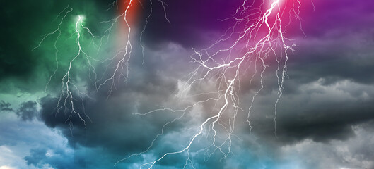 Wall Mural - lightning, thunder cloud dark cloudy sky