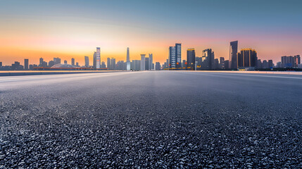 Canvas Print - Asphalt road and city skyline with modern building at sunset in Suzhou Jiangsu Province China : Generative AI