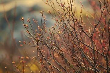 Poster - Soft focus on young buds against an autumnal background, capturing the essence of fall