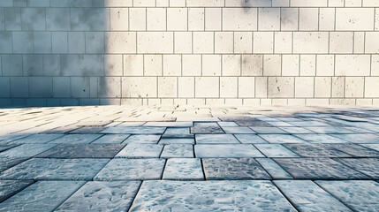 Poster - a fragment of a street city concrete wall of a building and an paving stones Buildings facade Mocap or background for creativity : Generative AI