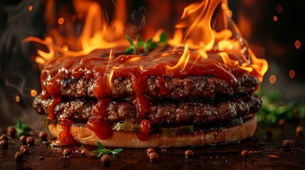 Wall Mural - Heart shaped burger with delightful exploding hearts, adding a romantic and whimsical touch