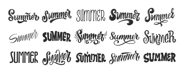 Wall Mural - Summer. Set text. Hand draw lettering word. Vector illustration