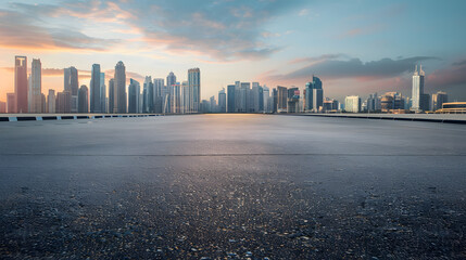 Poster - Panoramic skyline and modern commercial buildings with empty asphalt road : Generative AI