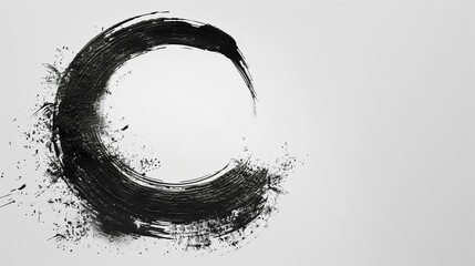 Enso zen circle in Japanese style, created with black ink on white background 8K , high-resolution, ultra HD,up32K HD