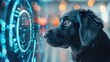 © Rodica - A lost pet with a biometrically generated image, emphasizing the use of technology in finding missing animals. Dog immersed in a vibrant digital interface