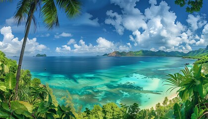 Wall Mural - Expansive seascape with a panoramic view captures the pristine blue waters of a tranquil tropical bay