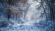 © AkuAku - A winter storm raging through a frost covered forest in the midst of winter