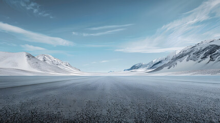 Wall Mural - Empty asphalt road and snow mountain natural landscape under blue sky : Generative AI