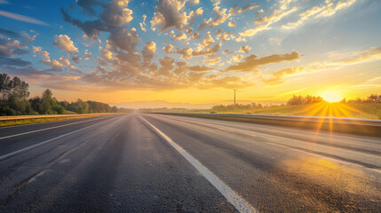 Poster - Empty highway asphalt road and beautiful sky sunset landscape : Generative AI