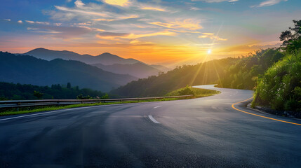 Poster - Asphalt road and mountain natural scenery at sunset Road and mountain background : Generative AI