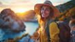 © Insight Lens - portrait of a traveler woman in a cowboy hat looking at camera at the sunset