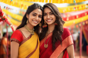 Sticker - Two beautiful indian women in traditional saree