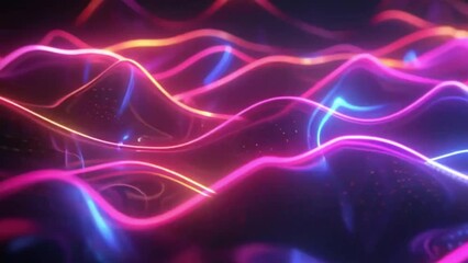 Wall Mural - Video. Abstract background, neon waves on a black background. AI generative