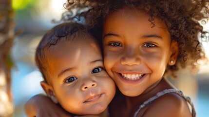 Poster - Smiling Sibling Children Embrace