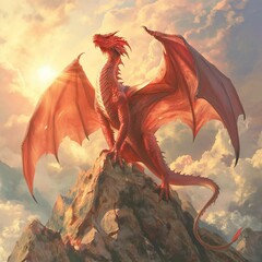 Wall Mural - the red dragon in the sunset sky