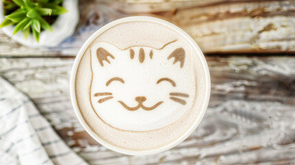 Wall Mural - Latte art with cute cat face