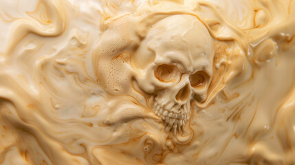 Wall Mural - Skull on coffee with milk surface