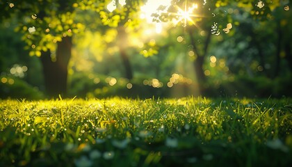 Wall Mural - A serene scene with sunbeams piercing through the foliage, creating a magical dance of light and shadow across the forest floor