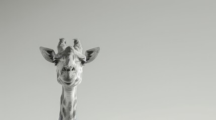 Poster -  A black-and-white image of a giraffe's head against a gray backdrop