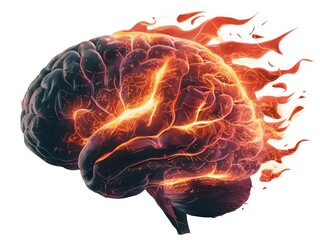 Wall Mural - Intriguing perspective, brain engulfed in ethereal flames