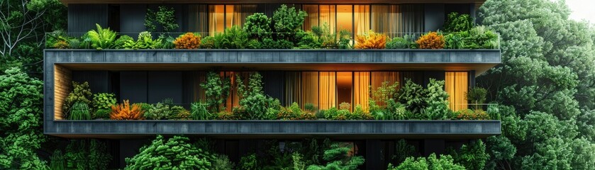 Modern green building with innovative high rise garden.