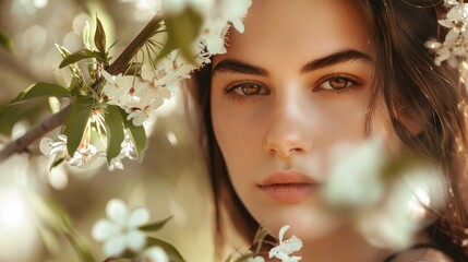 Sticker - Portrait of a young attractive brunette in the spring