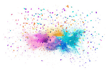 Cute Confetti Cloud colored powder exploding in a cloud of whimsy on a white backdrop.