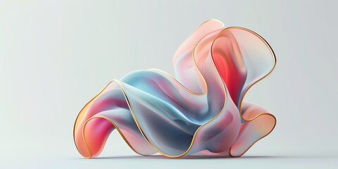 Wall Mural - 3d render of abstract shapes in pastel colors with golden outlines, ideal for modern wallpapers, dig