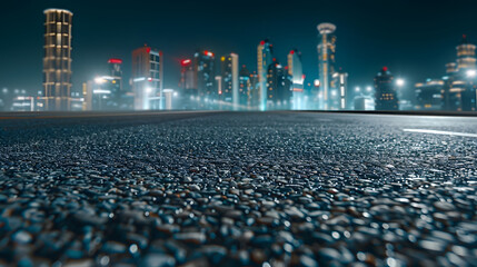 Wall Mural - Asphalt road and modern city skyline with building scenery at night high angle view : Generative AI