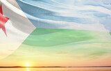 Fototapeta  - Djibouti national flag waving in the sky.