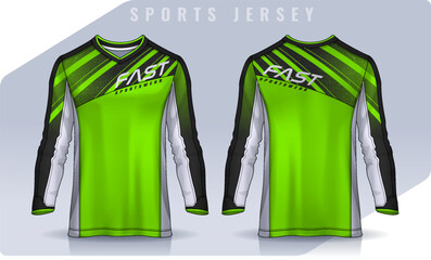 t-shirt sport design template, Long sleeve soccer jersey mockup for football club. uniform front and back view,Motocross jersey.	