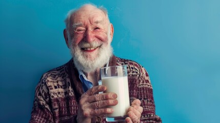 Wall Mural - Elderly Man Enjoying a Glass of Milk