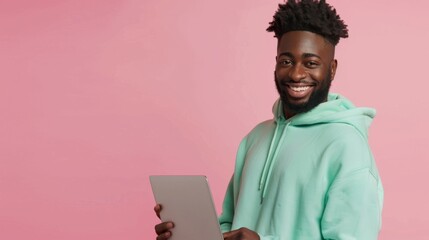 Wall Mural - Smiling Man with Digital Tablet