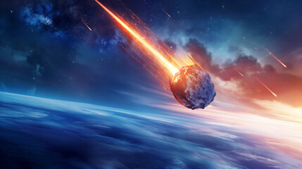 Wall Mural - space background planet earth and burning comet. giant asteroid is approaching to the earth. realist