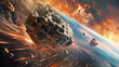 Space background planet earth and burning comet. Giant asteroid is approaching the earth. Realistic Meteorite approach 3d render