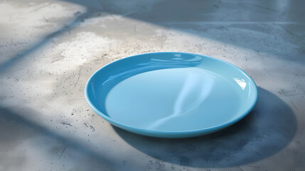 Poster - Perspective view of empty blue plate on cement background Empty space for your design : Generative AI