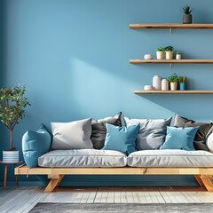 Sticker - An interior shot of a modern, stylish living room with elegant furniture, clean lines, and a minimalist aesthetic