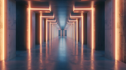 Poster - Abstract Futuristic empty floor and room SciFi Corridor With light for showcaseroominteriordisplay productsModern Future cement floor and wall background technology interior concept3d  : Generative AI