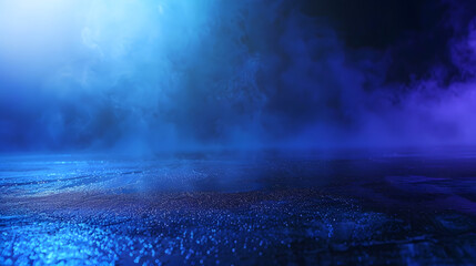 Poster - A dark empty street dark blue background an empty dark scene neon light spotlights The asphalt floor and studio room with smoke float up the interior texture night view : Generative AI