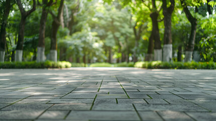 Poster - Empty square floor and green woods natural scenery in city park : Generative AI