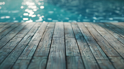 Poster - Empty wooden deck with swimming pool : Generative AI