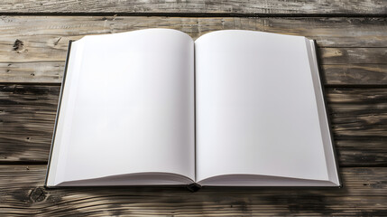 Poster - Blank catalog brochure book mock up Empty opened magazine on wooden background : Generative AI