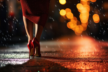 Poster - women wearing red color high Heels sandal