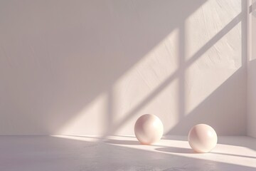 Wall Mural - Minimalistic composition of two spherical objects with contrasting sunlight and shadow play on a plain background