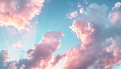 Poster - A soothing display of pastel-tinted clouds intertwined with soft sun rays invoking calm and inspiration