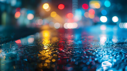 Poster - Light effect blurred background Wet asphalt night view of the city neon reflections on the concrete floor Night empty stage studio Dark abstract background dark empty street Night city : Generative AI