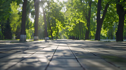 Poster - Empty square floor and green forest in the city park : Generative AI